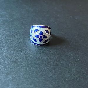 Rajasthani silver & royal blue meenakari ring India enamel regal statement ring